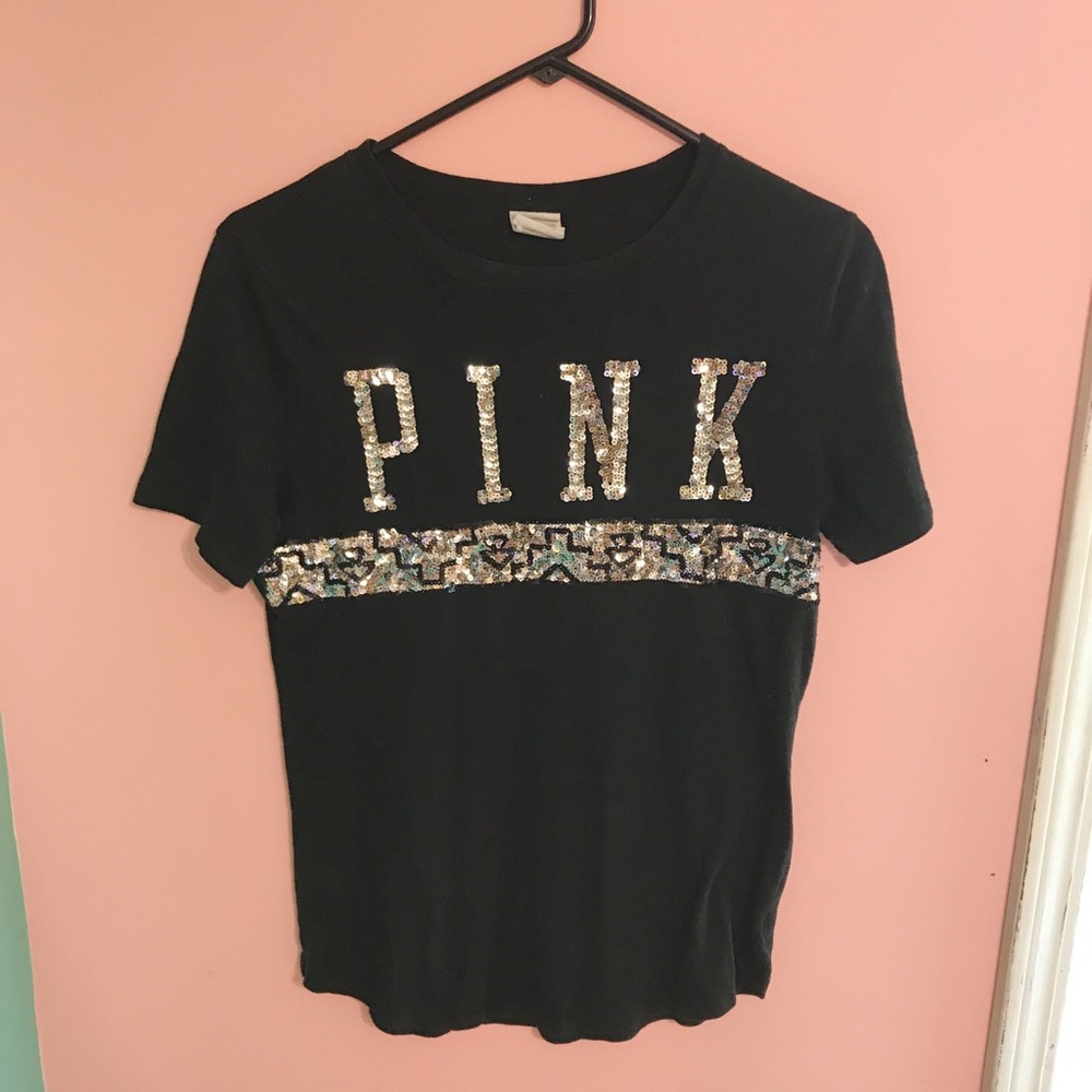 VS Pink Black Sequin Tee